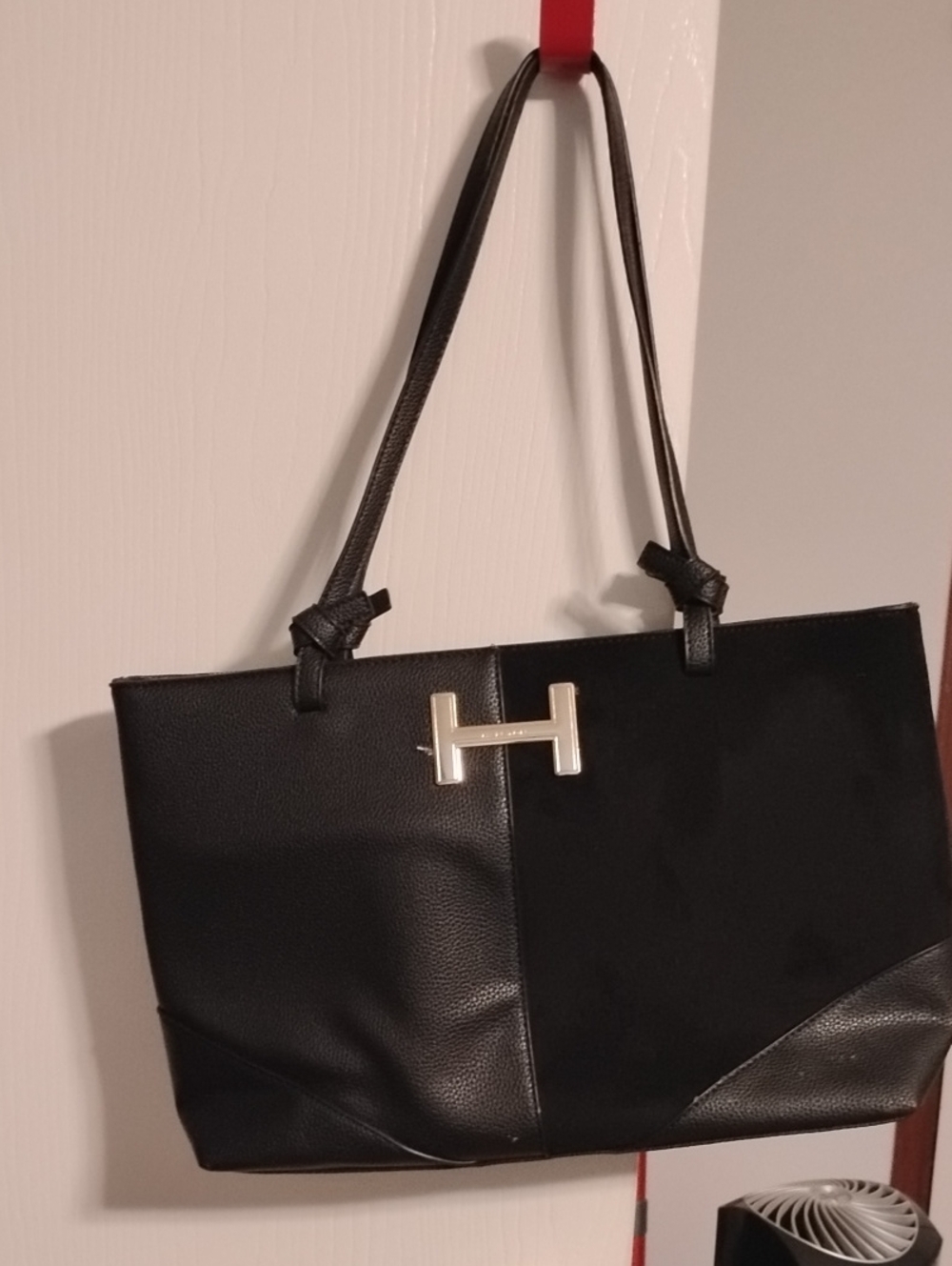 Black Tote Bag with Gold H-Wrap Hardware